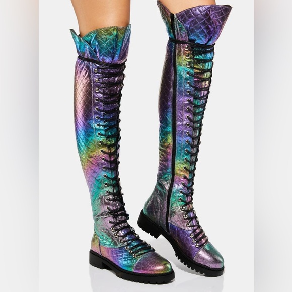 Anthony Wang quilted over the knee lace up boots women’s - Picture 6 of 7